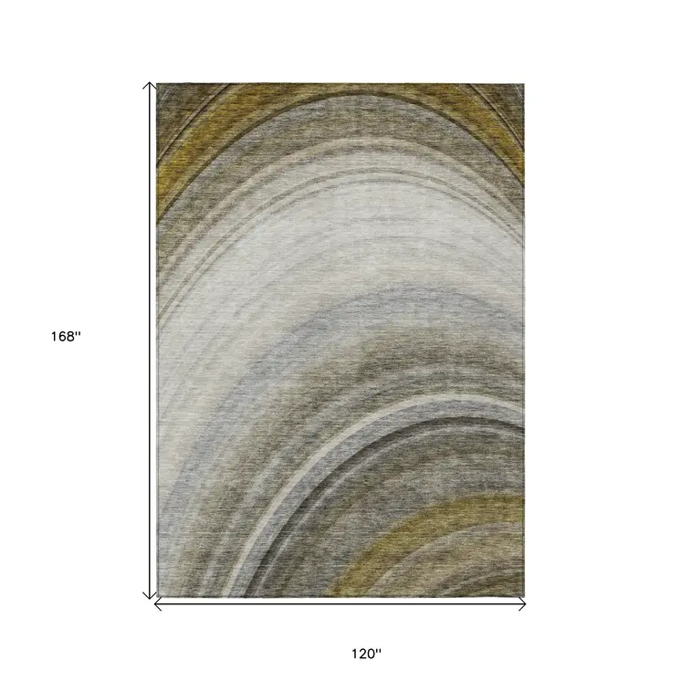 10' X 14' Taupe Gray And Ivory Abstract Washable Indoor Outdoor Area Rug