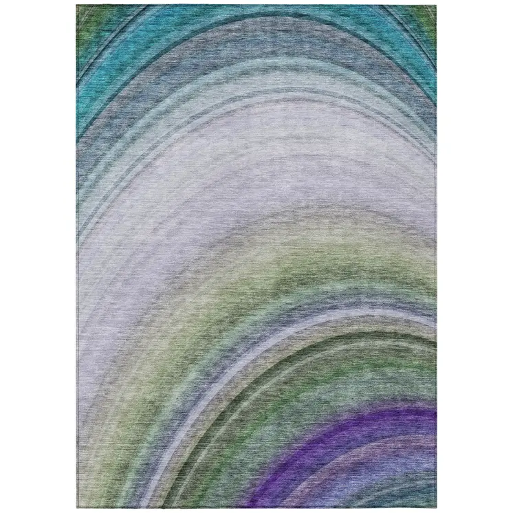 9' X 12' Teal Blue Artichoke Green And Green Abstract Washable Indoor Outdoor Area Rug