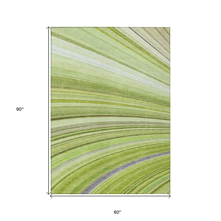 5' X 8' Artichoke Green And Olive Green Abstract Washable Indoor Outdoor Area Rug