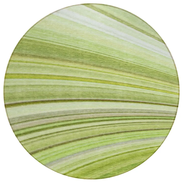 8' Artichoke Green And Olive Green Round Abstract Washable Indoor Outdoor Area Rug