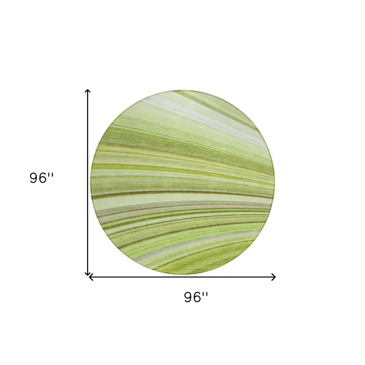 8' Artichoke Green And Olive Green Round Abstract Washable Indoor Outdoor Area Rug