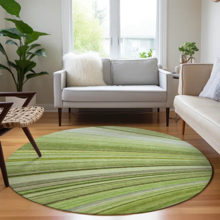 8' Artichoke Green And Olive Green Round Abstract Washable Indoor Outdoor Area Rug