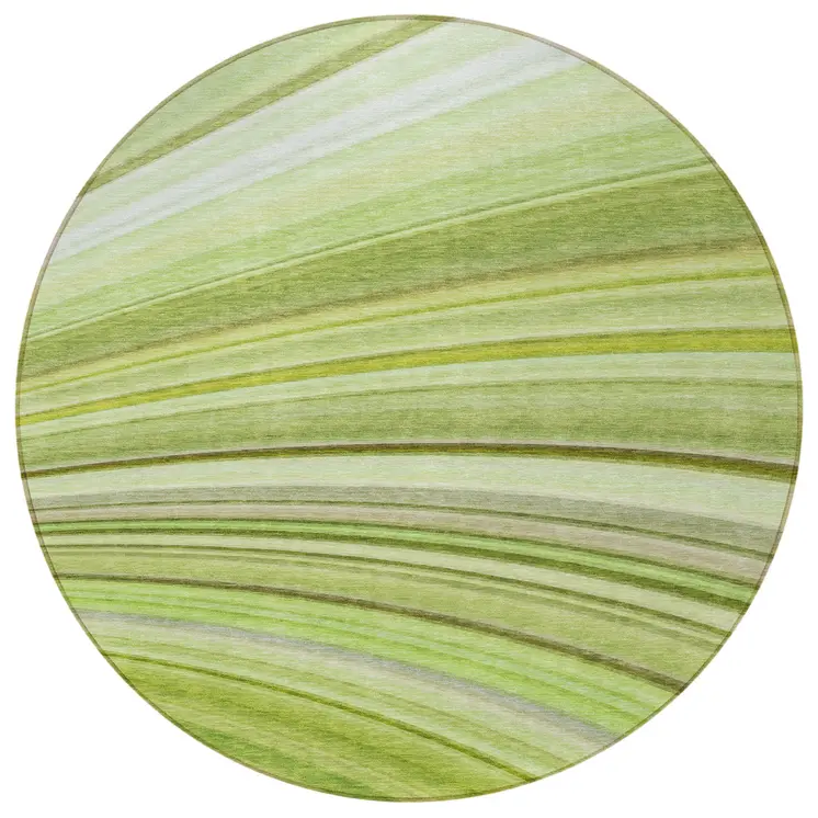 8' Artichoke Green And Olive Green Round Abstract Washable Indoor Outdoor Area Rug