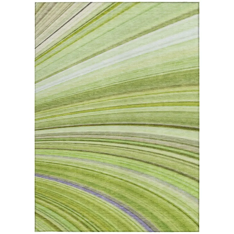 8' X 10' Artichoke Green And Olive Green Abstract Washable Indoor Outdoor Area Rug