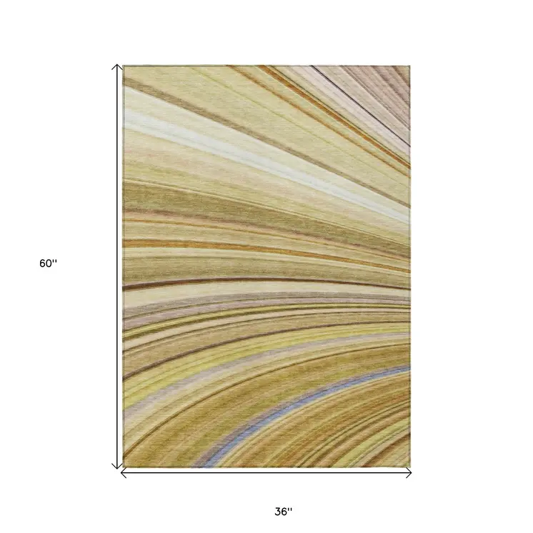 3' X 5' Beige Taupe And Ivory Abstract Washable Indoor Outdoor Area Rug