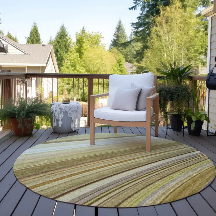 8' Beige Taupe And Ivory Round Abstract Washable Indoor Outdoor Area Rug