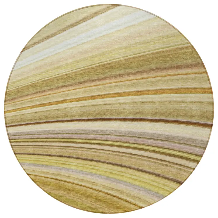 8' Beige Taupe And Ivory Round Abstract Washable Indoor Outdoor Area Rug
