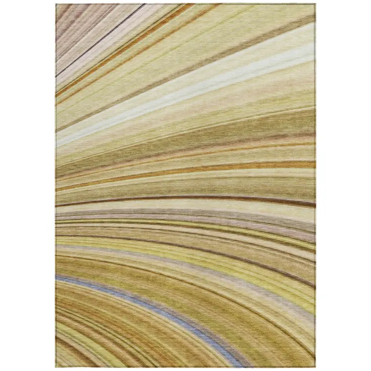 9' X 12' Beige Taupe And Ivory Abstract Washable Indoor Outdoor Area Rug