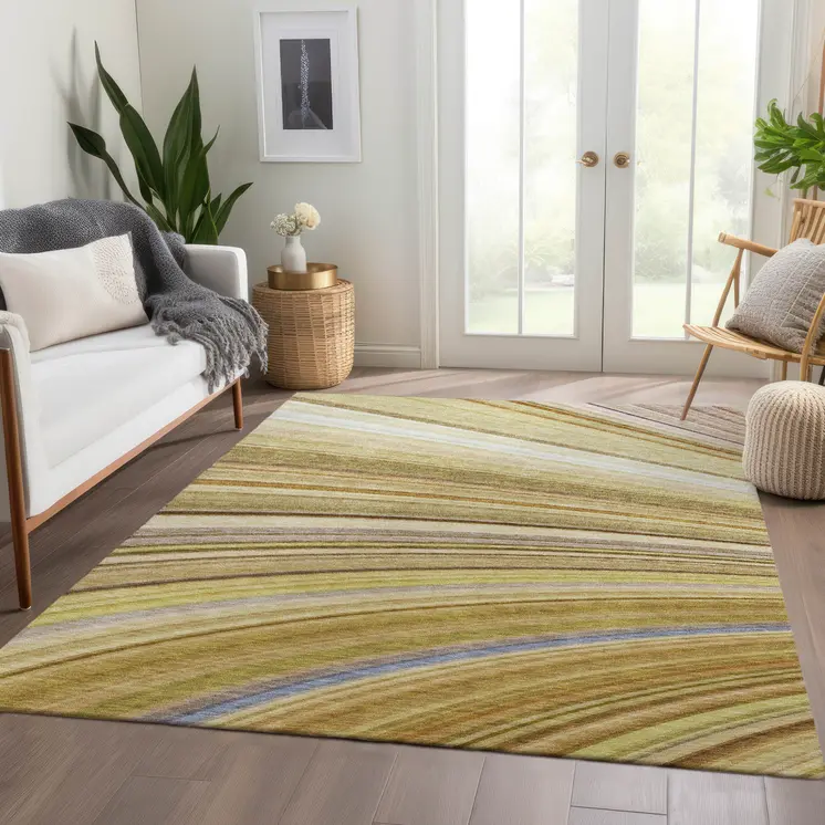 9' X 12' Beige Taupe And Ivory Abstract Washable Indoor Outdoor Area Rug