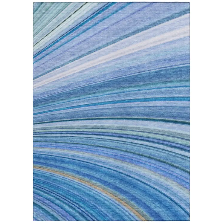 10' X 14' Denim Blue And Sky Blue Abstract Washable Indoor Outdoor Area Rug
