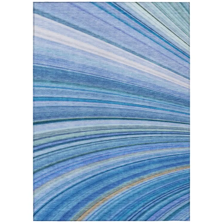 10' X 14' Denim Blue And Sky Blue Abstract Washable Indoor Outdoor Area Rug