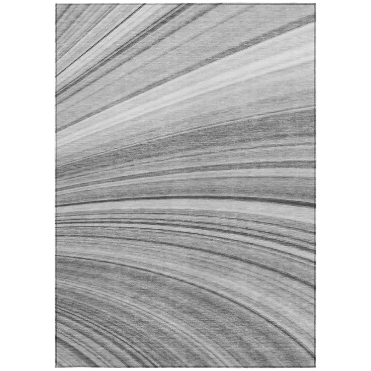 3' X 5' Gray Silver And Ivory Abstract Washable Indoor Outdoor Area Rug