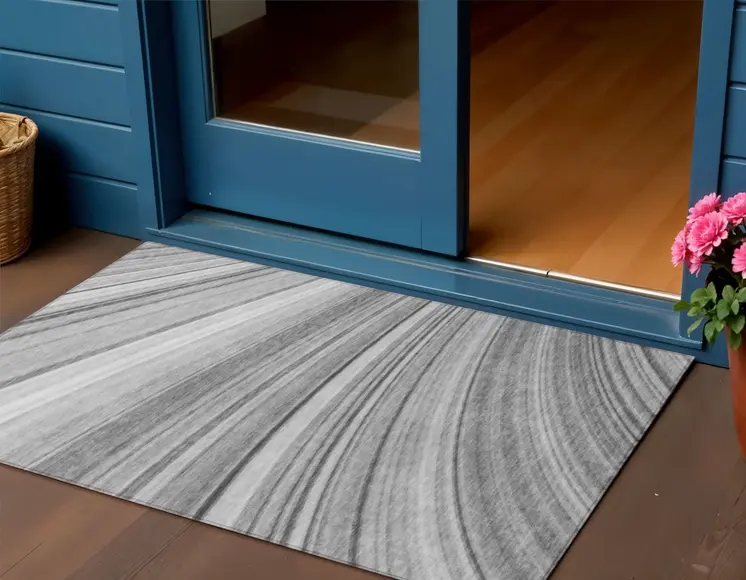 3' X 5' Gray Silver And Ivory Abstract Washable Indoor Outdoor Area Rug