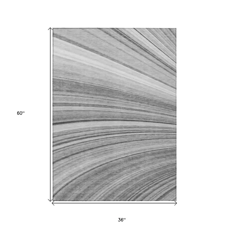 3' X 5' Gray Silver And Ivory Abstract Washable Indoor Outdoor Area Rug