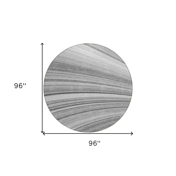 8' Gray Silver And Ivory Round Abstract Washable Indoor Outdoor Area Rug