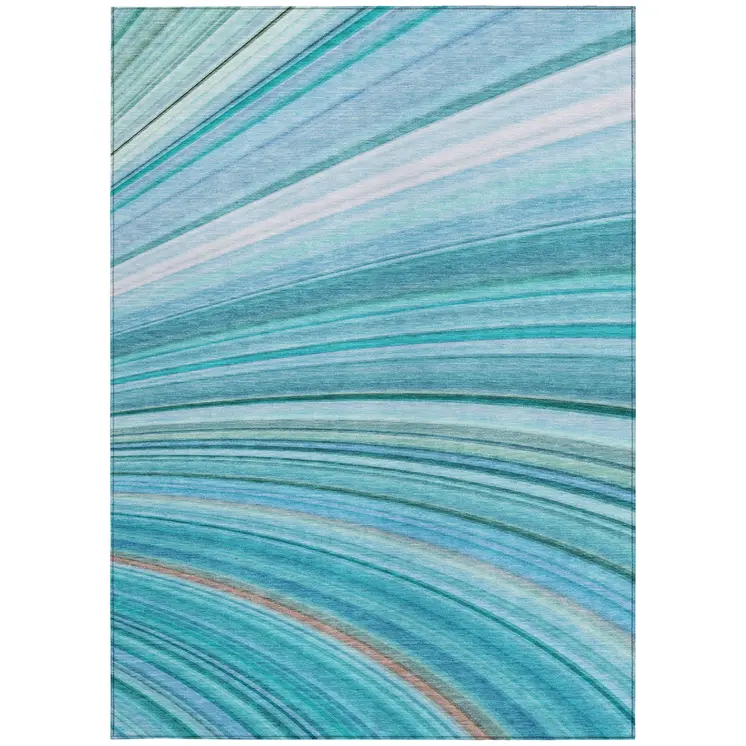 5' X 8' Teal Blue Aqua And Blue Abstract Washable Indoor Outdoor Area Rug