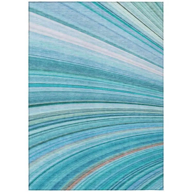 5' X 8' Teal Blue Aqua And Blue Abstract Washable Indoor Outdoor Area Rug