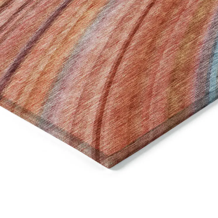 5' X 8' Terra Cotta Salmon And Orange Striped Washable Indoor Outdoor Area Rug