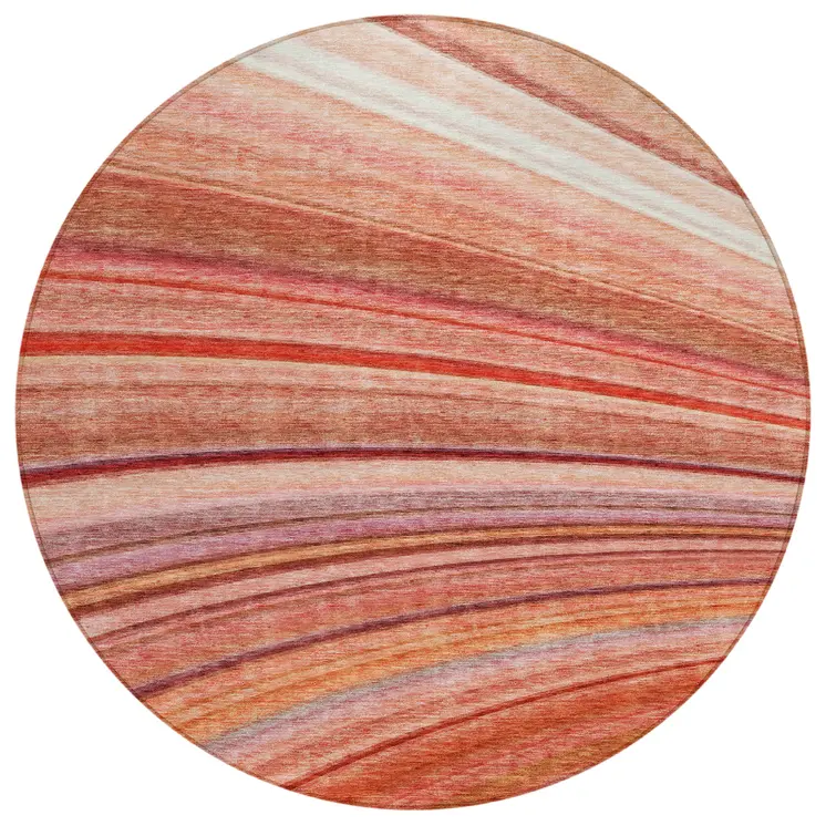 8' Terra Cotta Salmon And Orange Round Striped Washable Indoor Outdoor Area Rug
