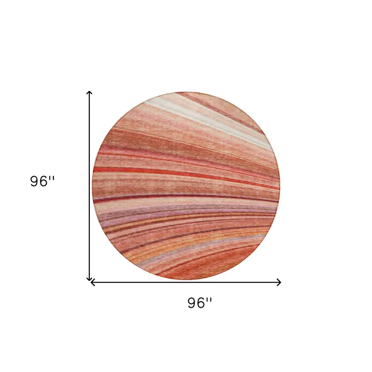 8' Terra Cotta Salmon And Orange Round Striped Washable Indoor Outdoor Area Rug