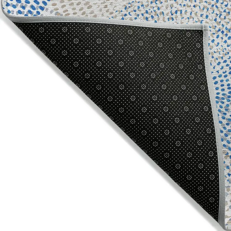 5' X 8' Ivory Blue And Taupe Polka Dot Washable Indoor Outdoor Area Rug