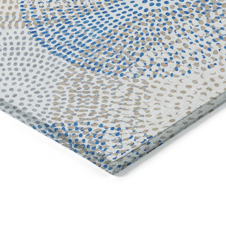 5' X 8' Ivory Blue And Taupe Polka Dot Washable Indoor Outdoor Area Rug