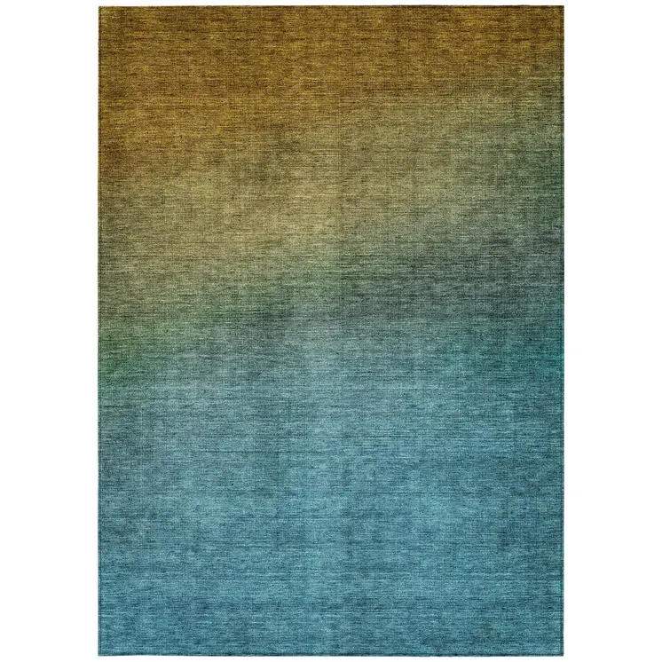 3' X 5' Brown Blue And Taupe Ombre Washable Indoor Outdoor Area Rug