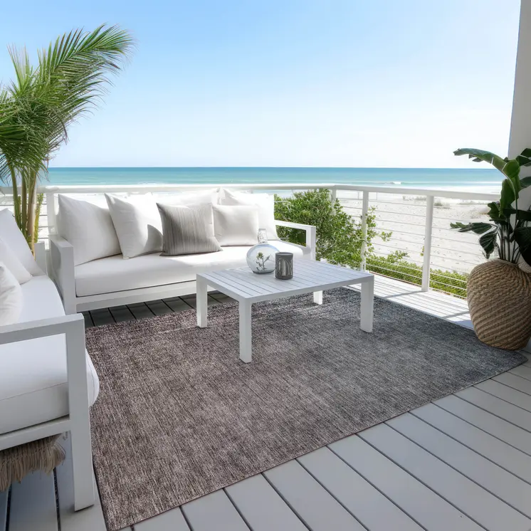 3' X 5' Gray Charcoal And Brown Ombre Washable Indoor Outdoor Area Rug