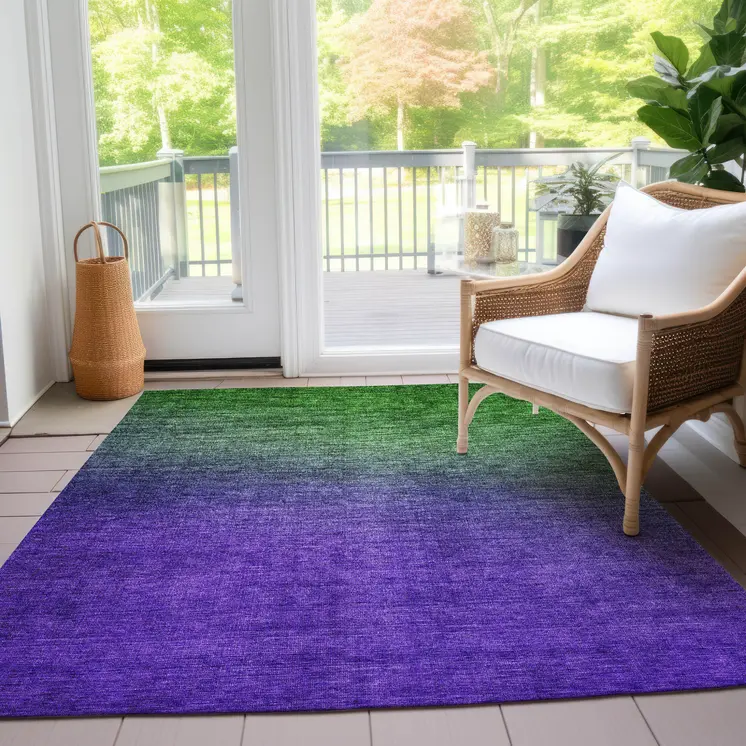 5' X 8' Green Purple And Charcoal Ombre Washable Indoor Outdoor Area Rug