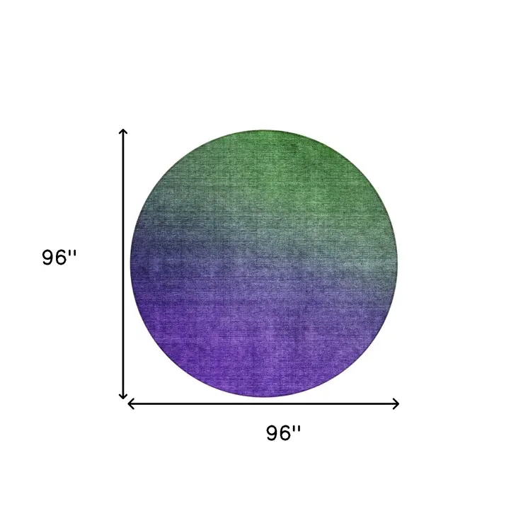 8' Green Purple And Charcoal Round Ombre Washable Indoor Outdoor Area Rug