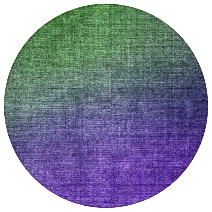 8' Green Purple And Charcoal Round Ombre Washable Indoor Outdoor Area Rug