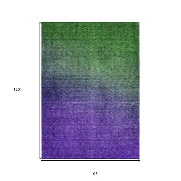 8' X 10' Green Purple And Charcoal Ombre Washable Indoor Outdoor Area Rug