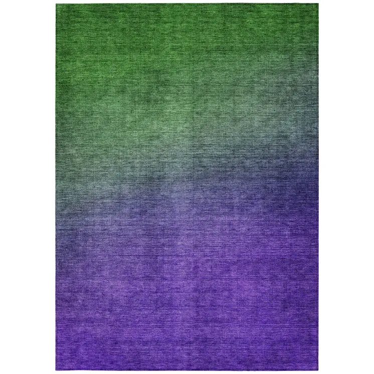 10' X 14' Green Purple And Charcoal Ombre Washable Indoor Outdoor Area Rug