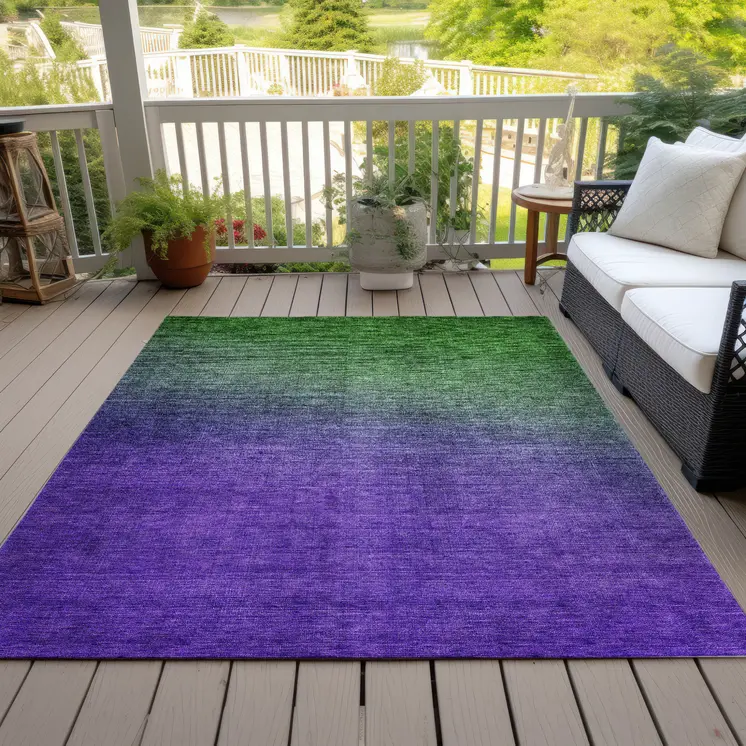10' X 14' Green Purple And Charcoal Ombre Washable Indoor Outdoor Area Rug