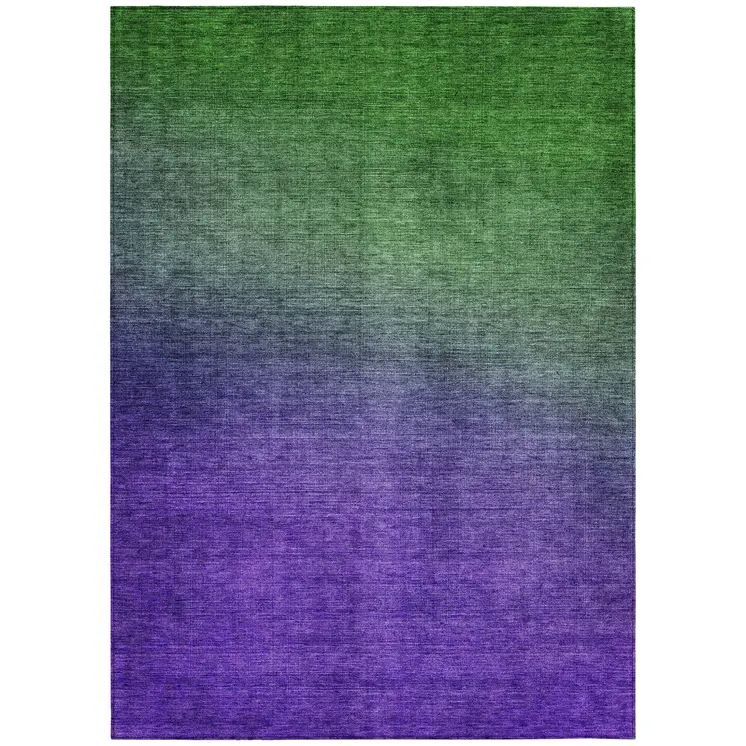 10' X 14' Green Purple And Charcoal Ombre Washable Indoor Outdoor Area Rug