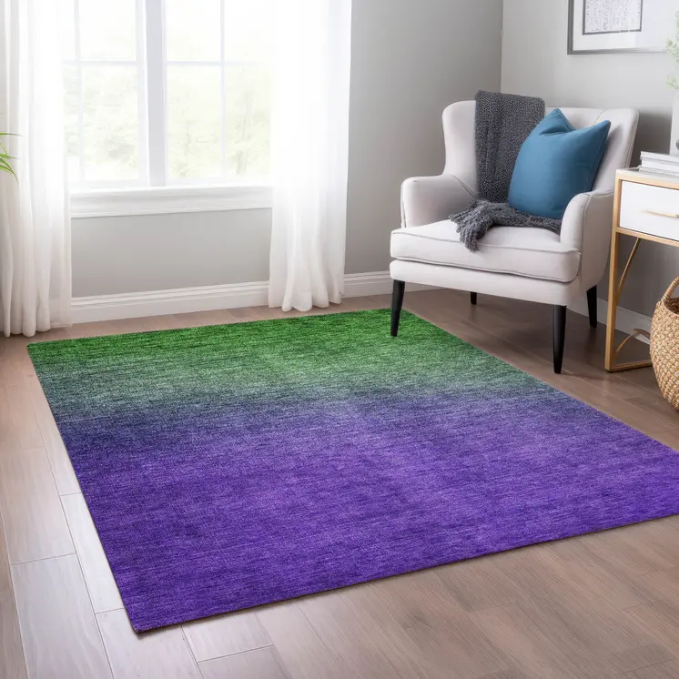 10' X 14' Green Purple And Charcoal Ombre Washable Indoor Outdoor Area Rug