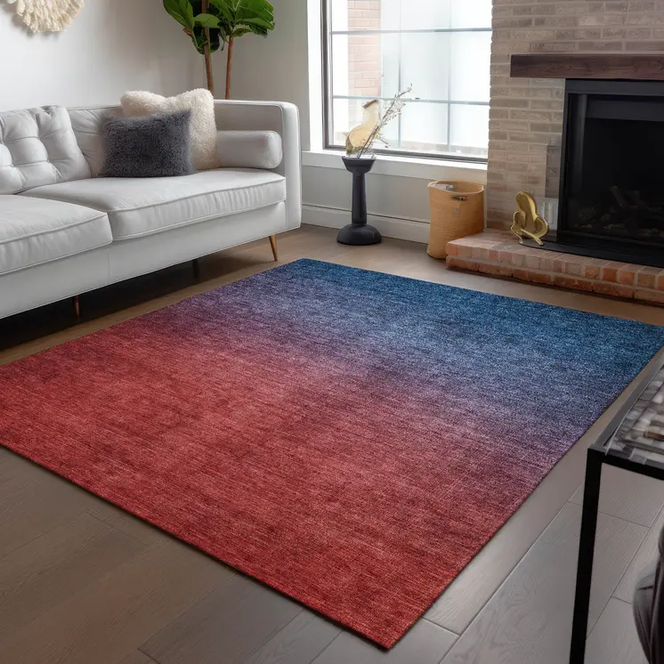 3' X 5' Navy Blue Red And Eggplant Ombre Washable Indoor Outdoor Area Rug