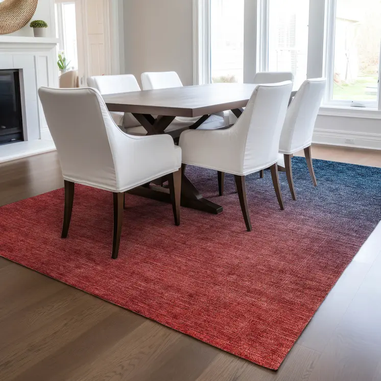 5' X 8' Navy Blue Red And Eggplant Ombre Washable Indoor Outdoor Area Rug