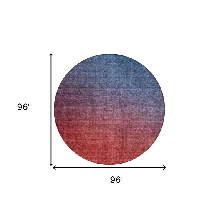 8' Navy Blue Red And Eggplant Round Ombre Washable Indoor Outdoor Area Rug