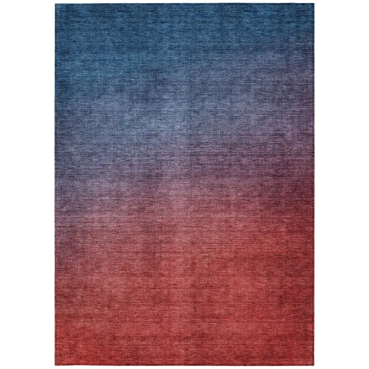 10' X 14' Navy Blue Red And Eggplant Ombre Washable Indoor Outdoor Area Rug