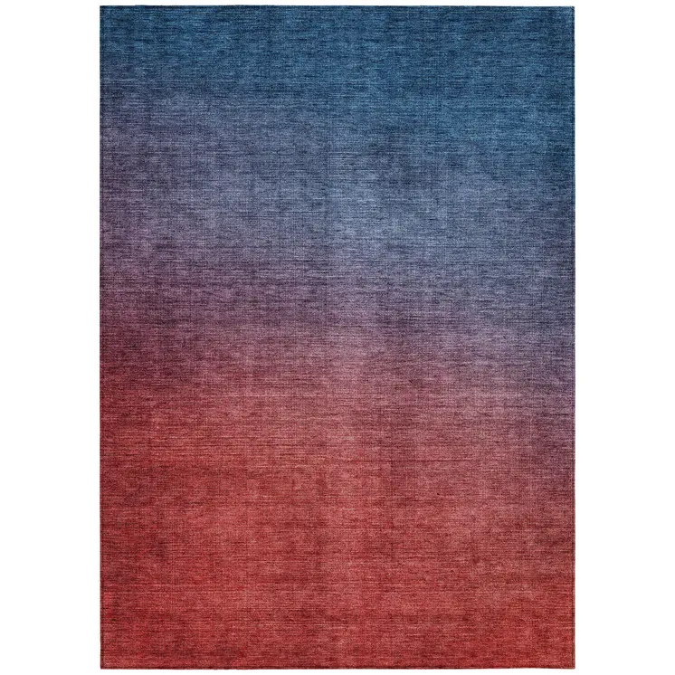 10' X 14' Navy Blue Red And Eggplant Ombre Washable Indoor Outdoor Area Rug