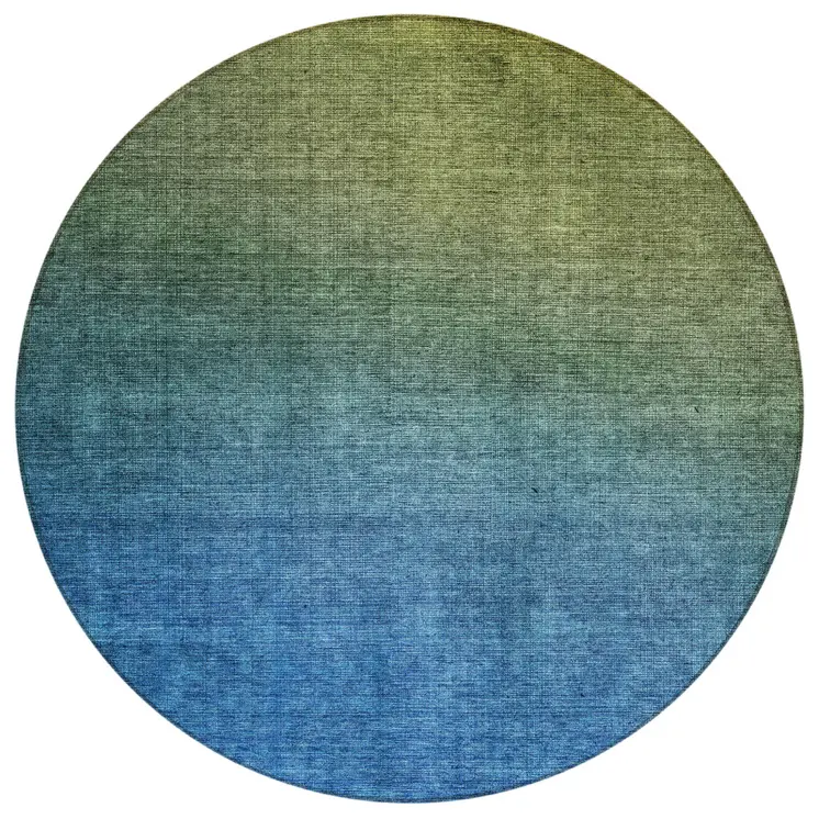 8' Olive Green Blue And Navy Blue Round Ombre Washable Indoor Outdoor Area Rug