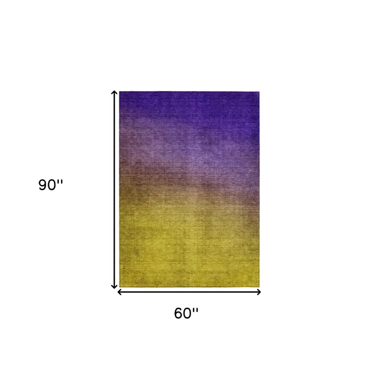 5' X 8' Purple Gold And Blue Ombre Washable Indoor Outdoor Area Rug