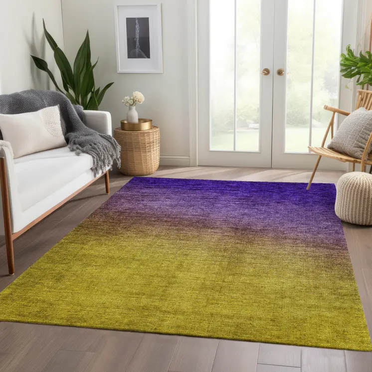 5' X 8' Purple Gold And Blue Ombre Washable Indoor Outdoor Area Rug