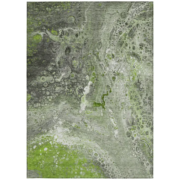 8' X 10' Artichoke Green And Ivory Abstract Washable Indoor Outdoor Area Rug
