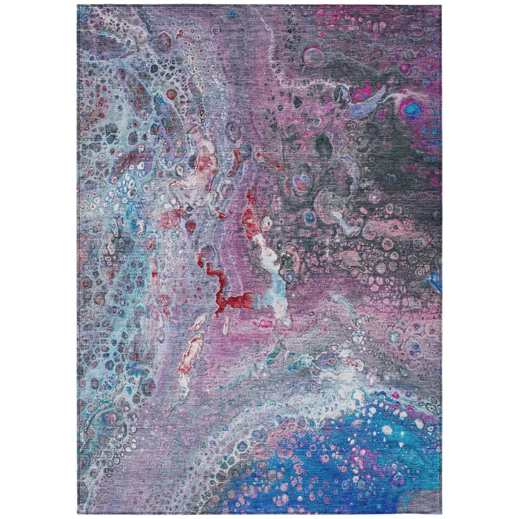 5' X 8' Sky Blue And Purple Abstract Washable Indoor Outdoor Area Rug