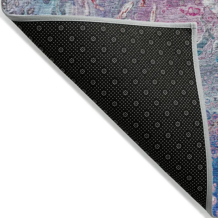 5' X 8' Sky Blue And Purple Abstract Washable Indoor Outdoor Area Rug