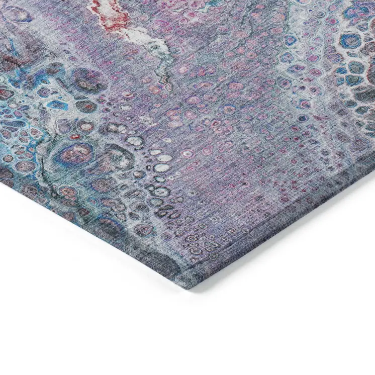 5' X 8' Sky Blue And Purple Abstract Washable Indoor Outdoor Area Rug