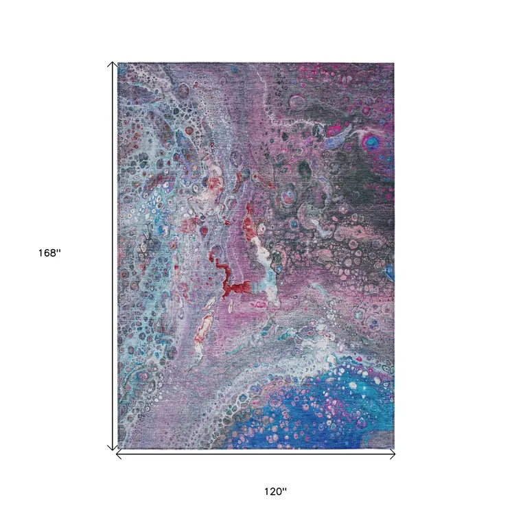 10' X 14' Sky Blue And Purple Abstract Washable Indoor Outdoor Area Rug