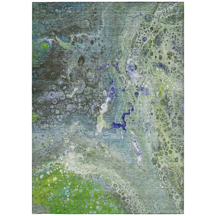 3' X 5' Green And Lime Green Abstract Washable Indoor Outdoor Area Rug